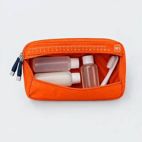 Clear Liquids Pouch, opened to show what fits inside