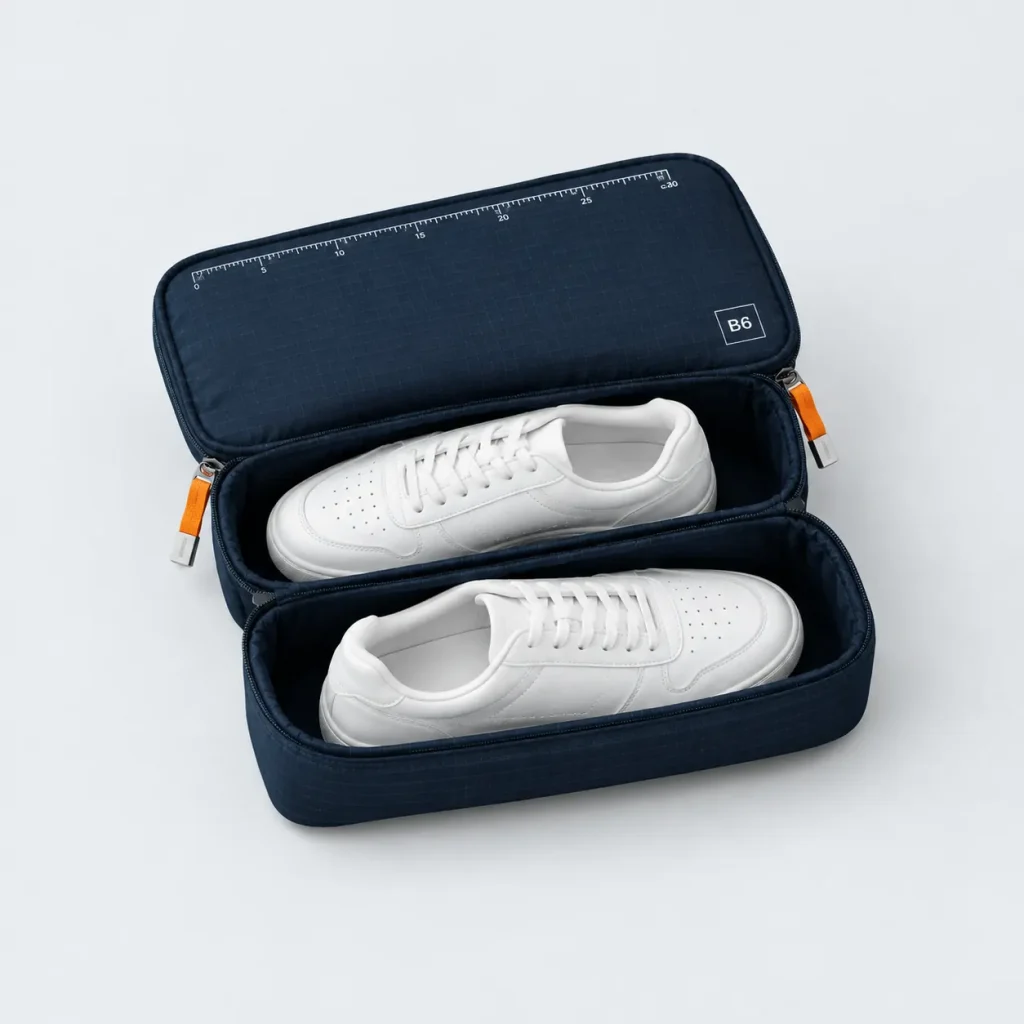 Divided Shoe Bag, opened to show what fits inside