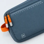 Flat Toiletry Pouch, close-up of the printed scale and size code
