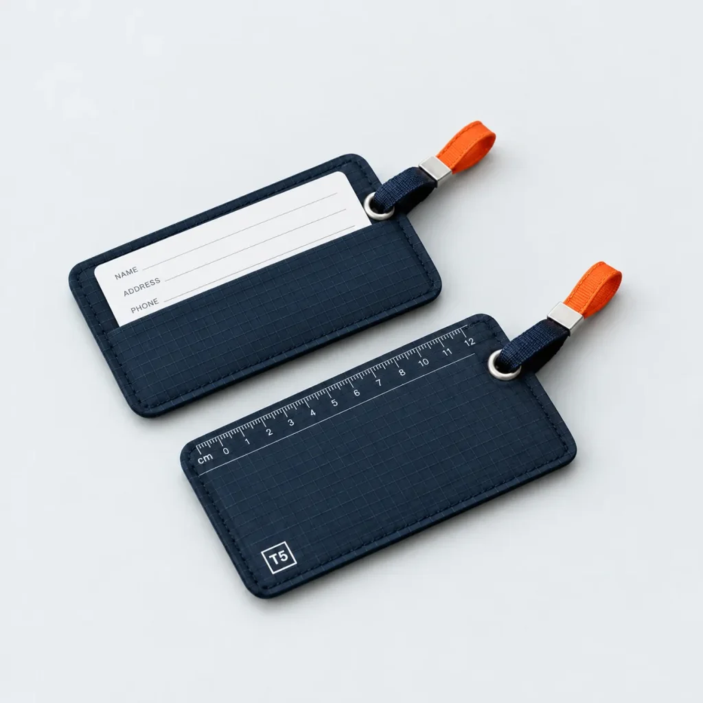 Grid Card Tag Pair, opened to show what fits inside