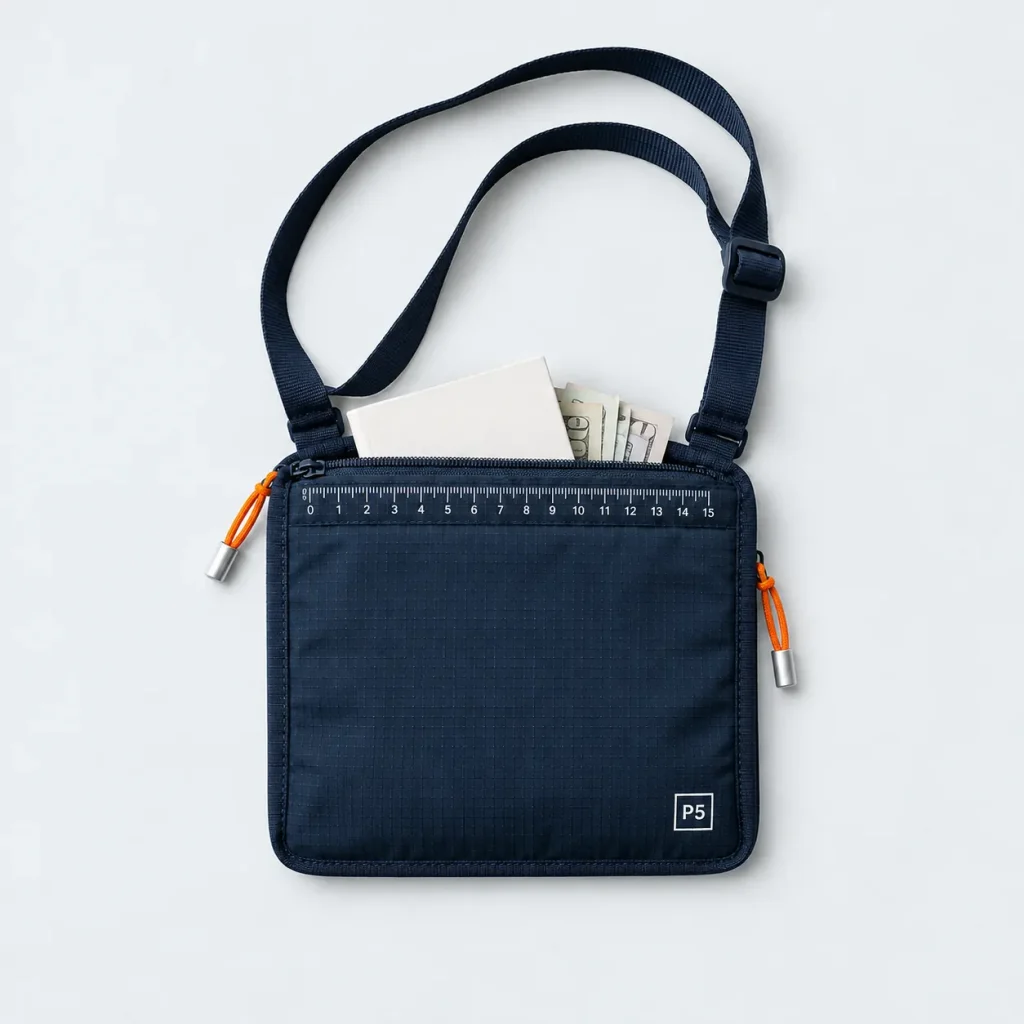 Neck Passport Pouch, opened to show what fits inside