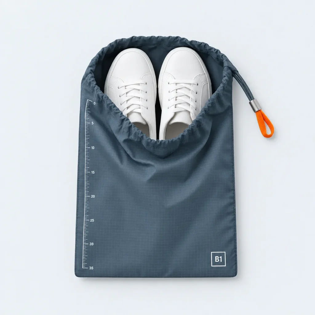 Shoe Bag, opened to show what fits inside
