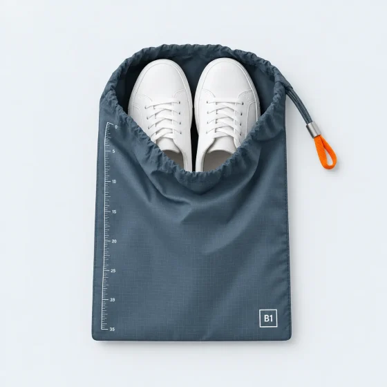 Shoe Bag, opened to show what fits inside