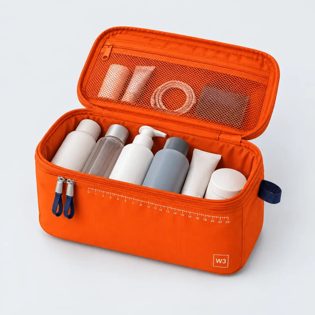 Toiletry Cube, opened to show what fits inside
